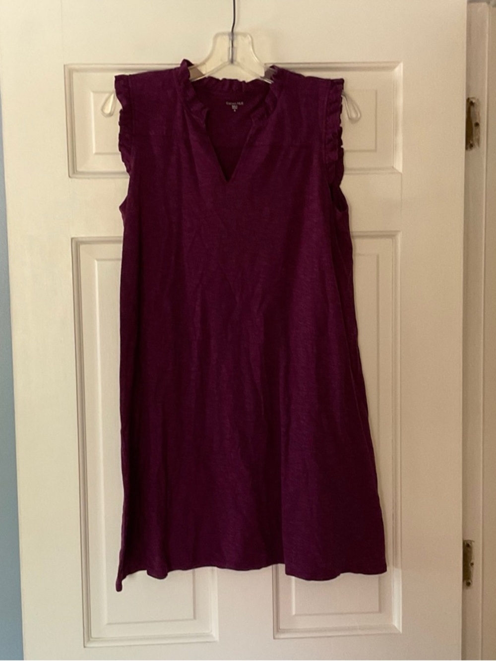 Garnet Hill Organic Cotton & TENCEL Ruffle-Trim Knit Dress Red M Relaxed Brunch